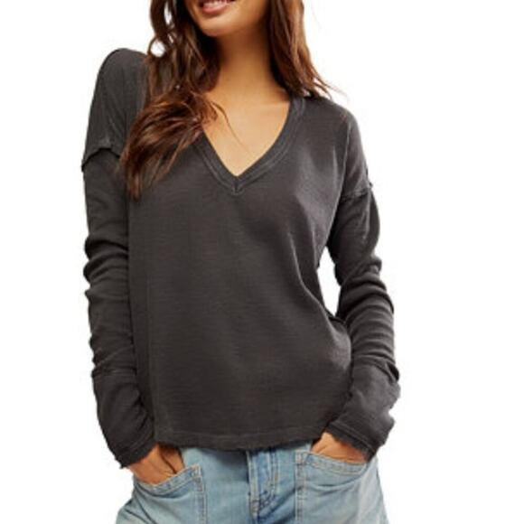 Free People by We the free Tops - Free People Women's Sail Away Long-Sleeve Cotton T-Shirt boho Trending